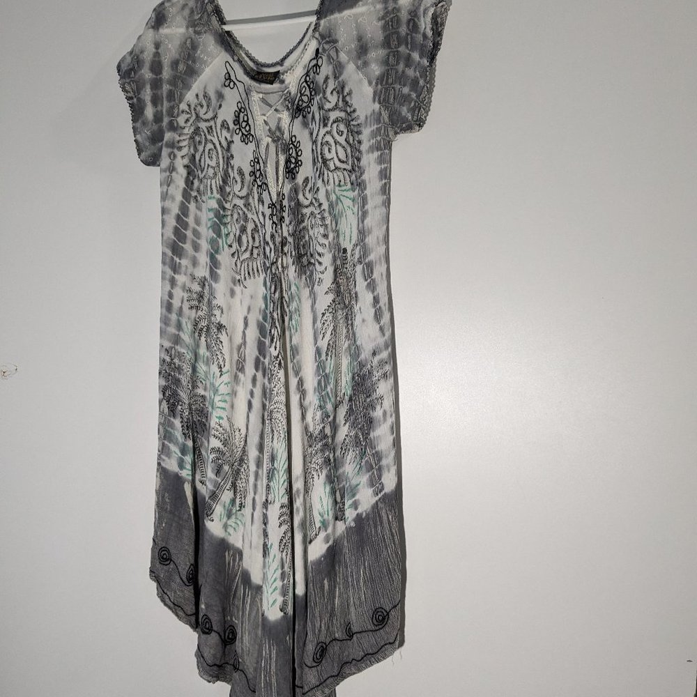 Embroidered Tie Dye Cover Up Grey White Size One Size
